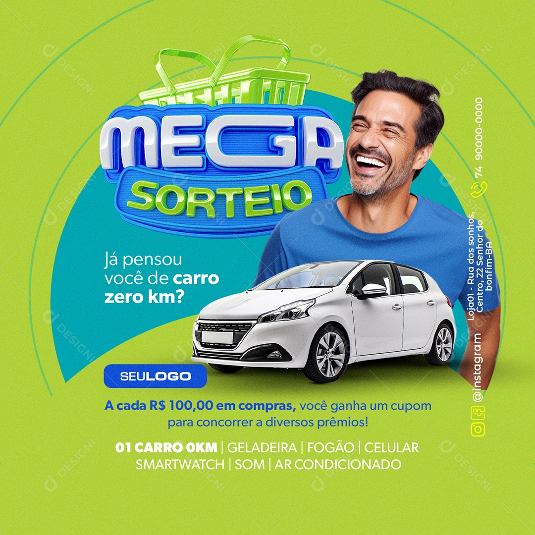 Mega Sorteio Já Pensou Você de Carro Zero KM Social Media PSD Editável