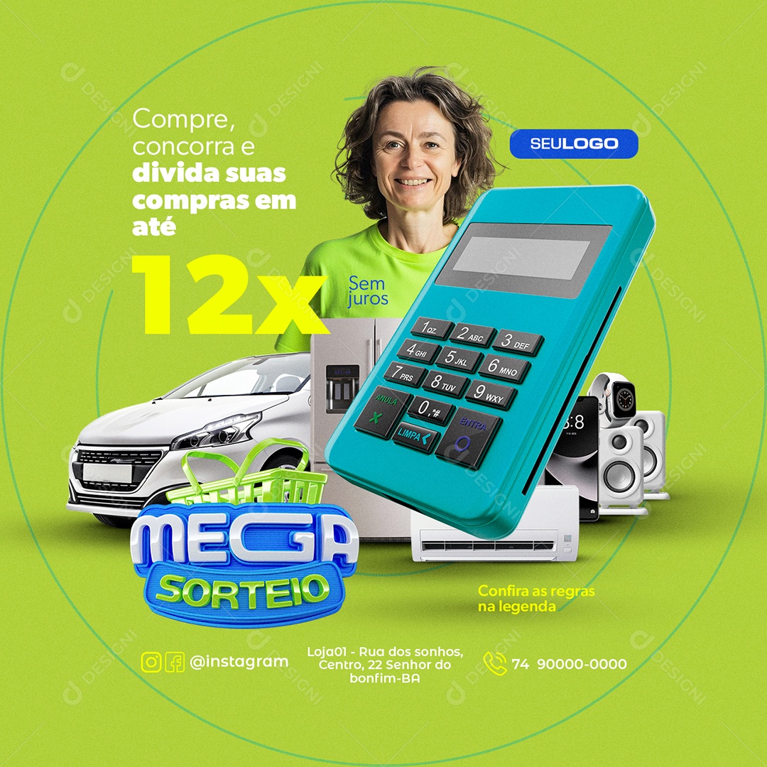 Mega Sorteio Compre Concorra e Divida suas Compras Carro Geladeira Social Media PSD Editável