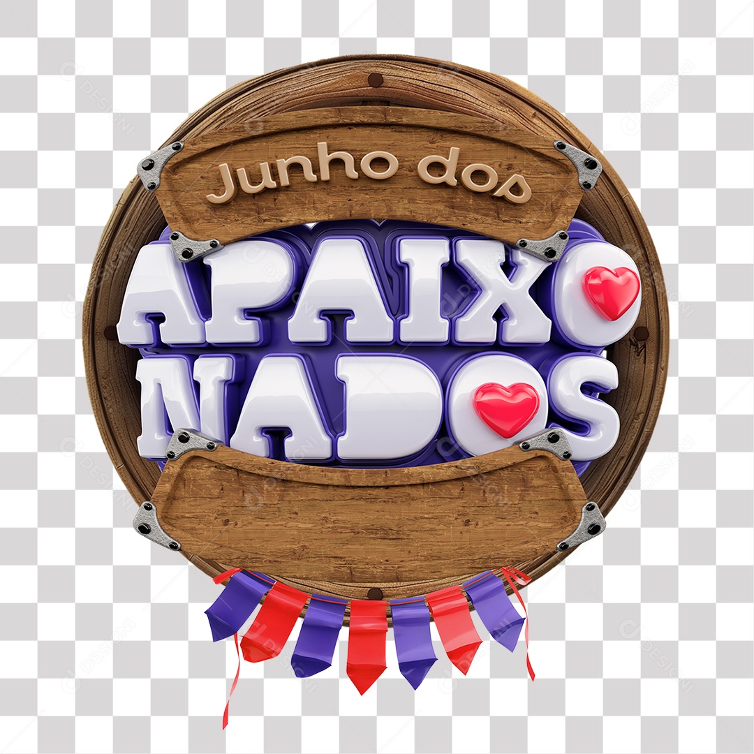 Junho dos Apaixonados Selo 3D Marrom Branco e Roxo para Composição PNG Transparente