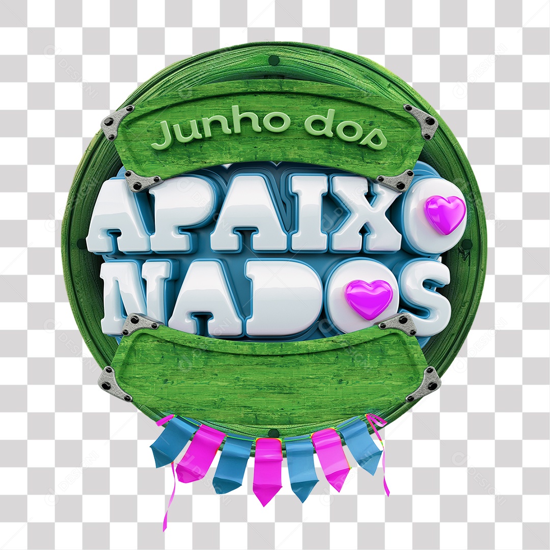 Junho dos Apaixonados Selo 3D Verde Branco e Azul para Composição PNG Transparente