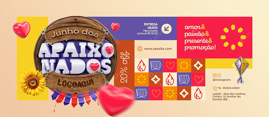 June of Lovers Banner Free Delivery 20% Off Editable Social Media PSD