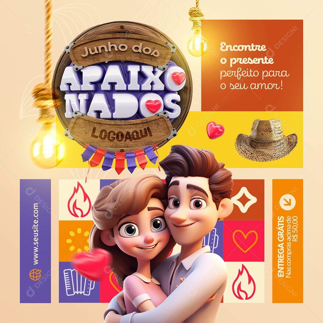 Junho dos Apaixonados Encontre o Presente Perfeito para Seu Amor Social Media PSD Editável