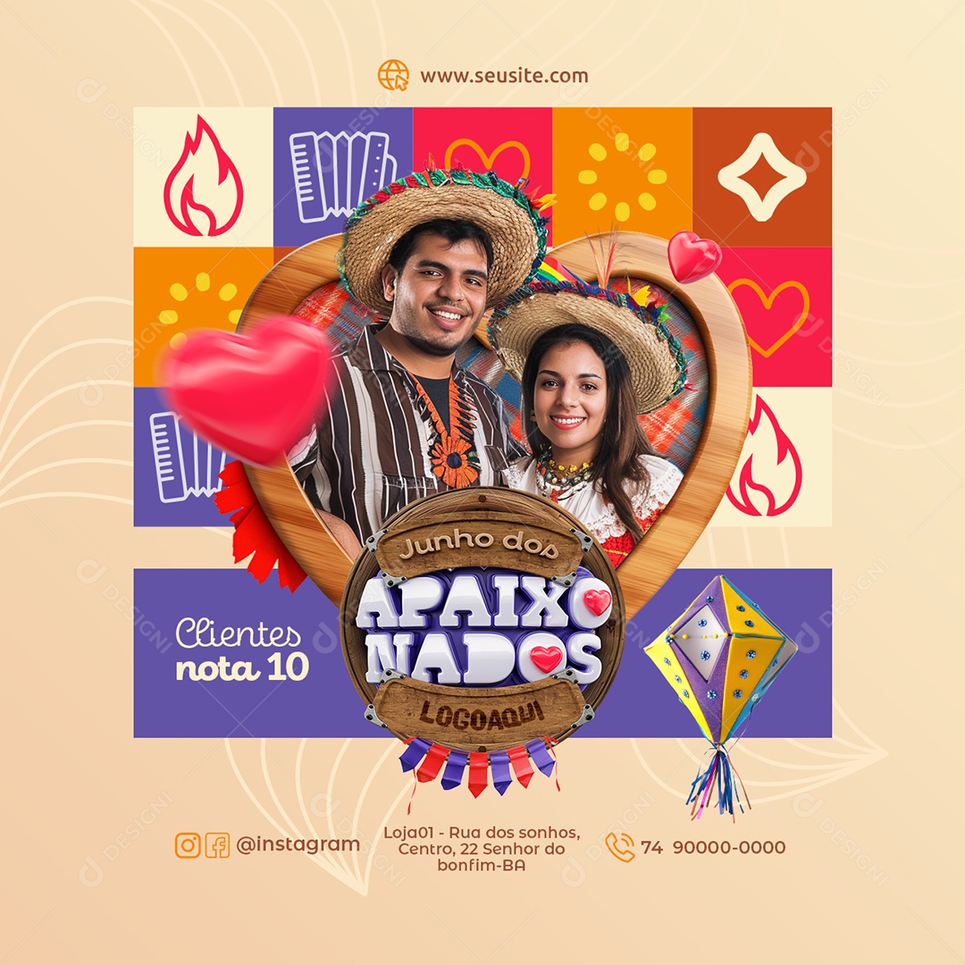 Junho dos Apaixonados Clientes Nota 10 Social Media PSD Editável