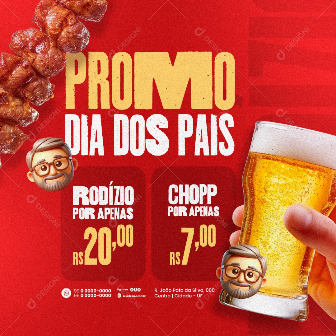 Churrascaria Promo Dia dos Pais Rodízio Chopp Social Media PSD Editável