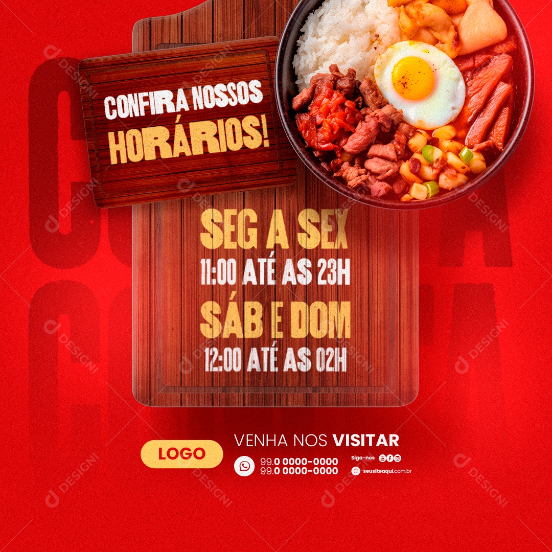 Churrascaria Confira Nossos Horários Porção Social Media PSD Editável