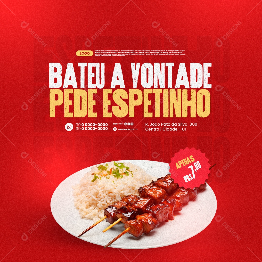 Churrascaria Bateu a Vontade Pede Espetinho Social Media PSD Editável