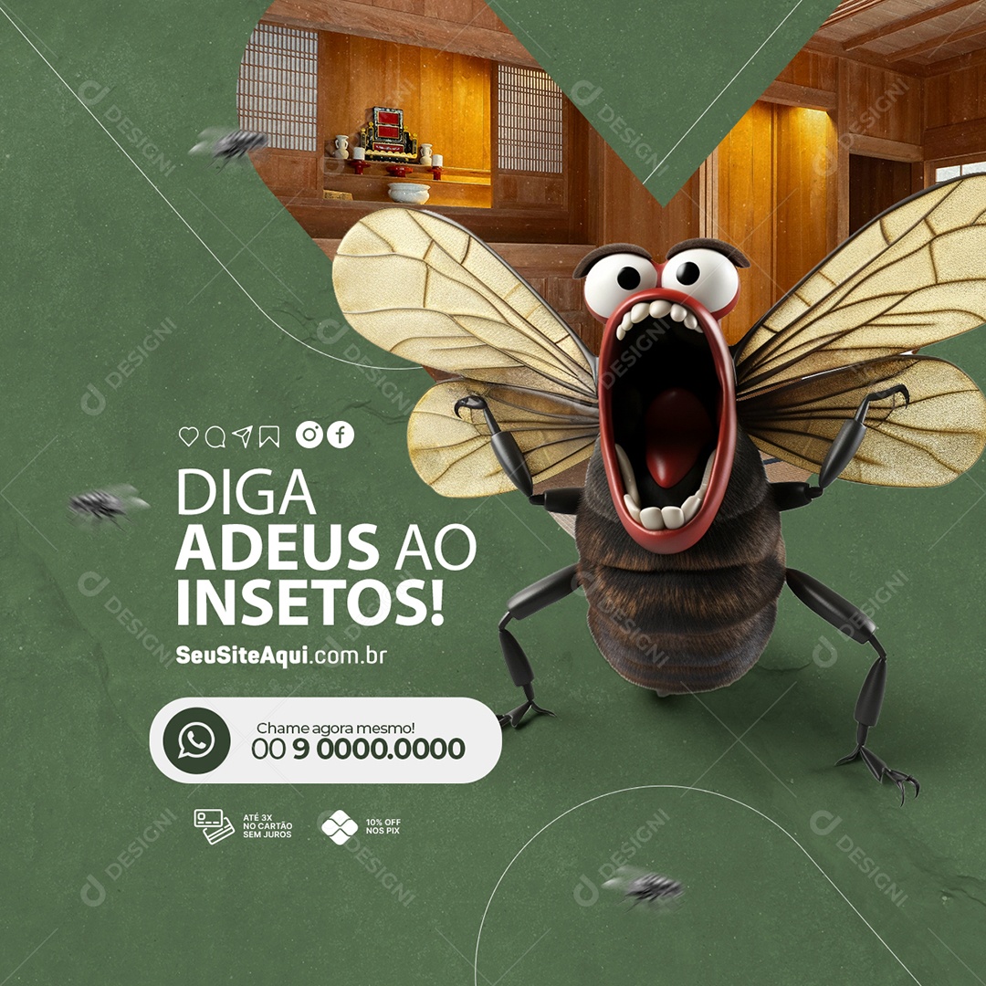 Dedetizadora Diga Adeus ao Insetos Moscas Social Media PSD Editável