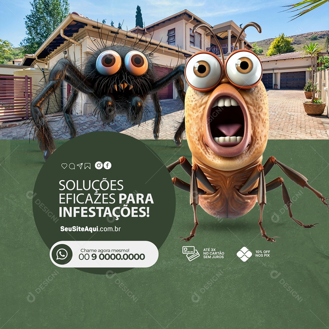 Dedetizadora Soluções Eficazes para Infestações Aranha Pulga Social Media PSD Editável