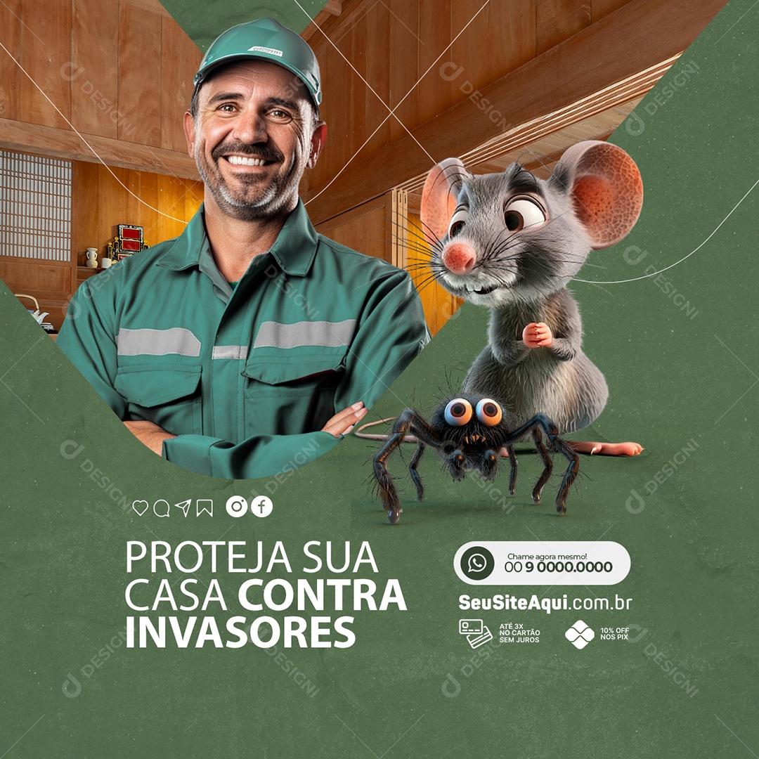 Dedetizadora Proteja sua Casa Contra Invasores Rato Social Media PSD Editável