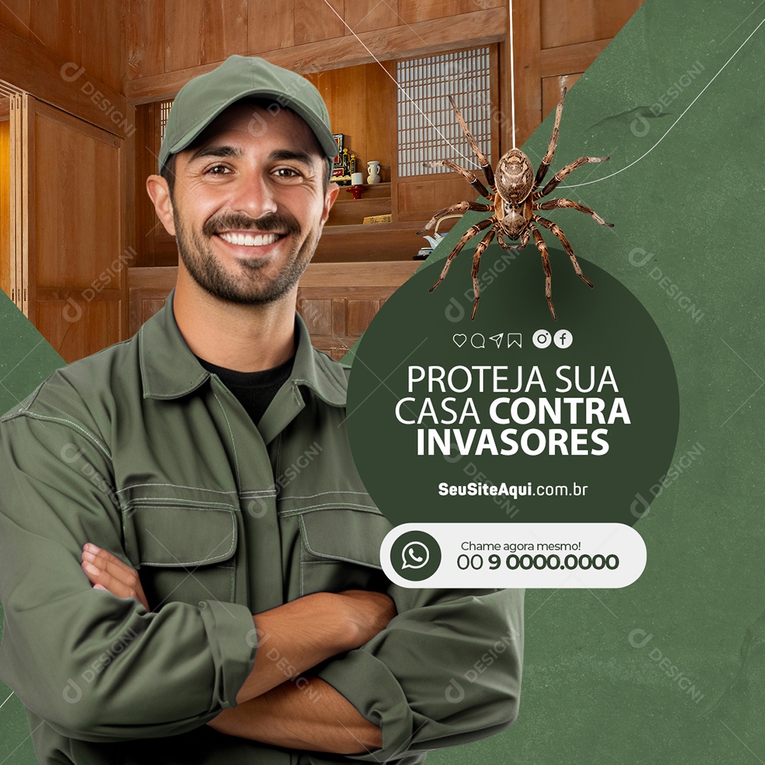 Dedetizadora Proteja sua Casa Contra Invasores Aranha Social Media PSD Editável