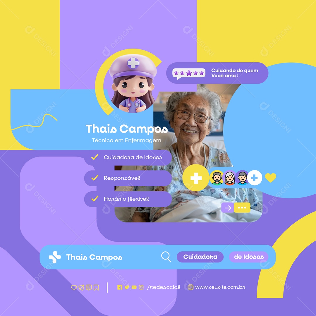 Cuidadora de Idosos Thais Campos Técnica em Enfermagem Social Media PSD Editável