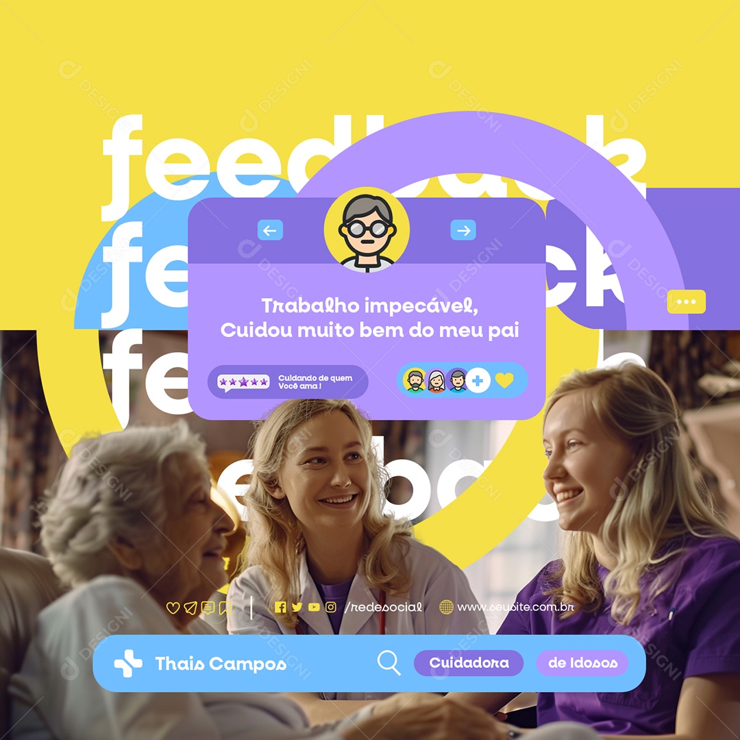 Cuidador de Idosos Feedback Trabalho Impecável Social Media PSD Editável