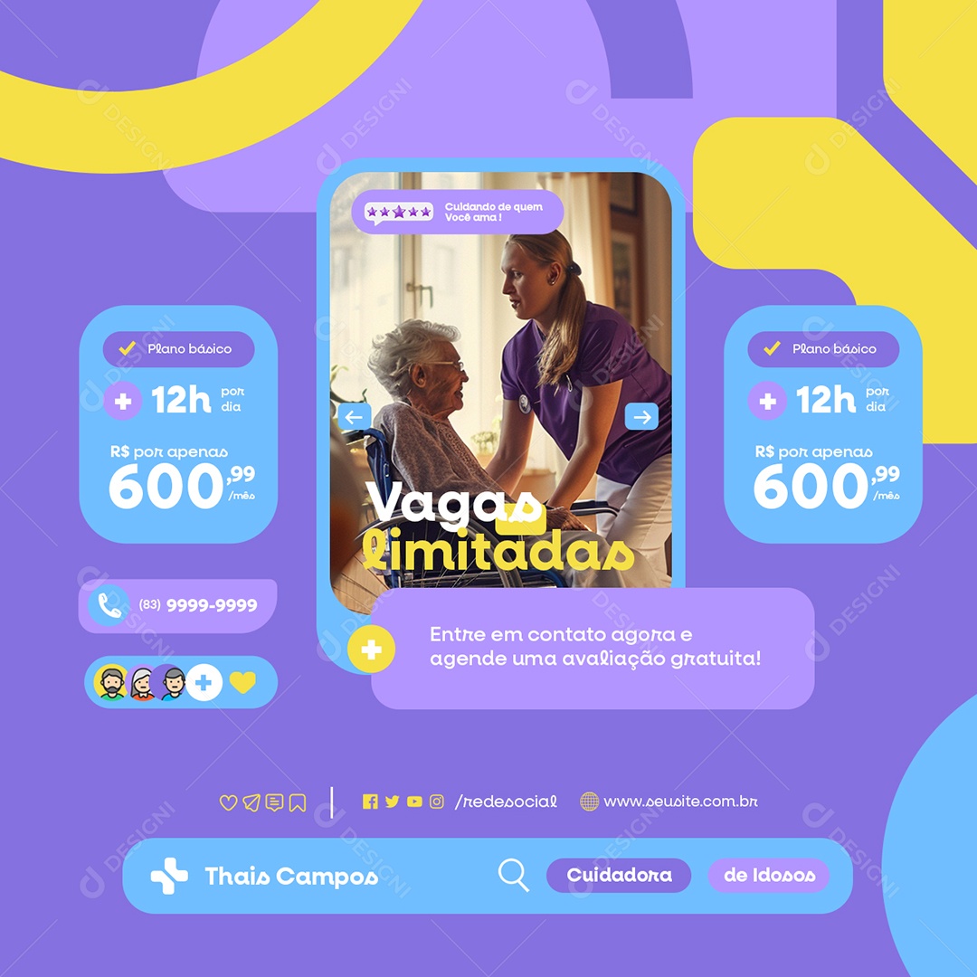 Cuidador de Idosos Vagas Limitadas Plano Básico Social Media PSD Editável
