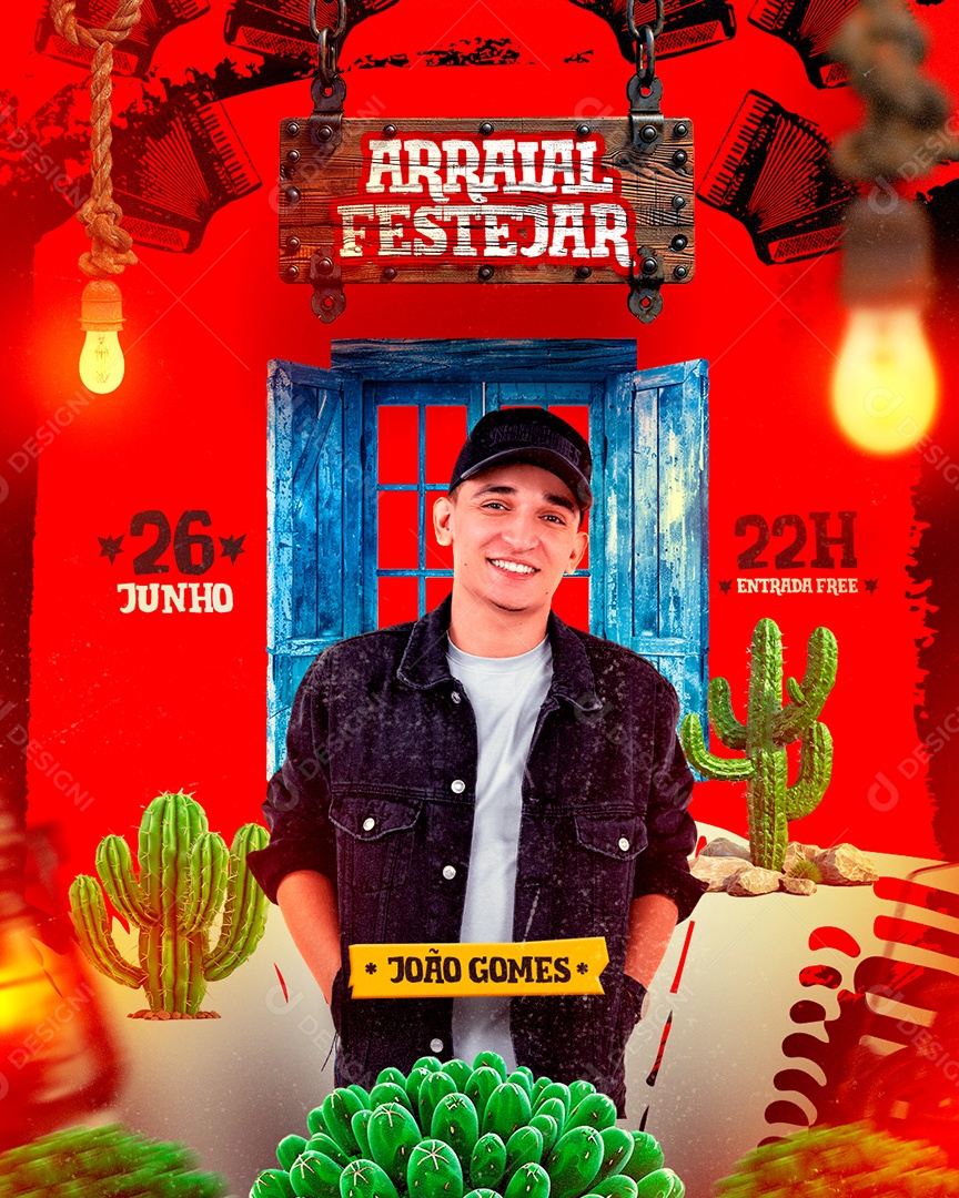 Flyer Arraial Festejar João Gomes Social Media PSD Editável