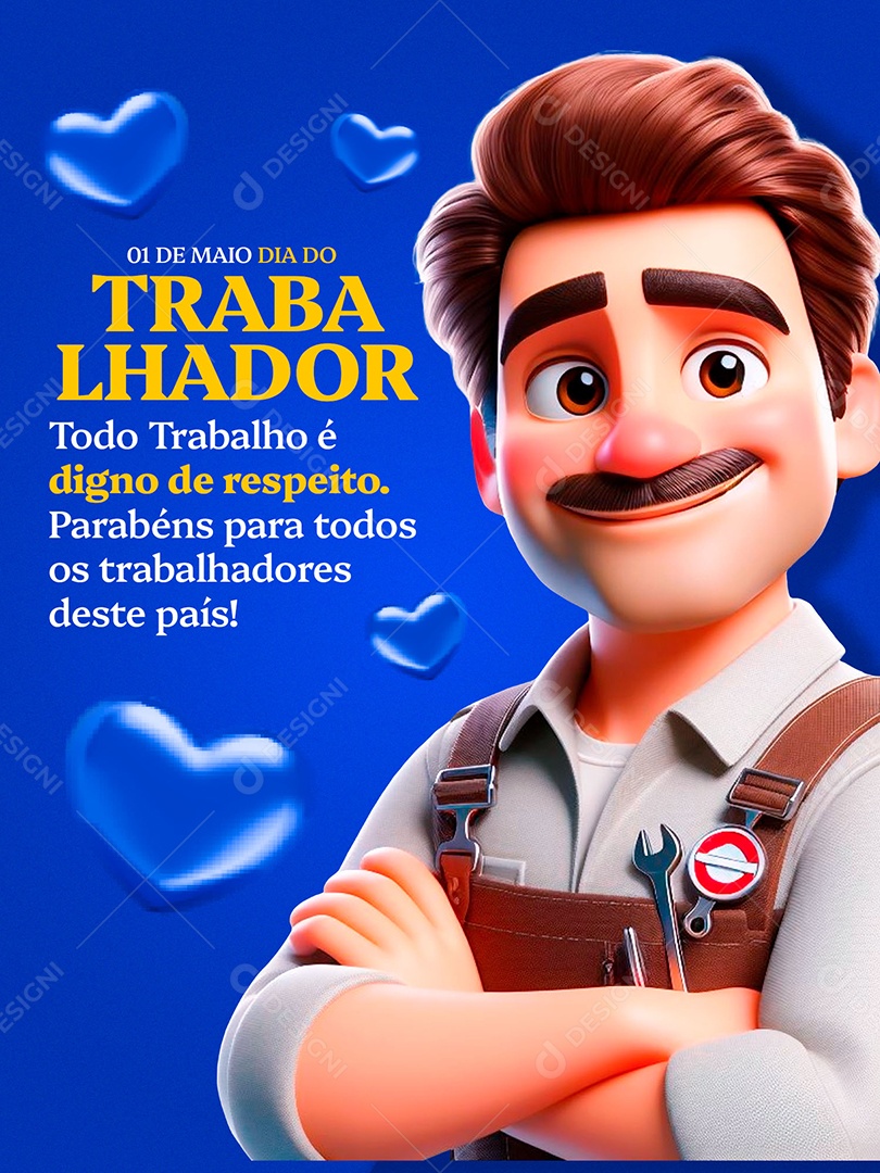 Dia do Trabalhador 01 de Maio todo Trabalho é Digno de Respeito Social Media PSD Editável