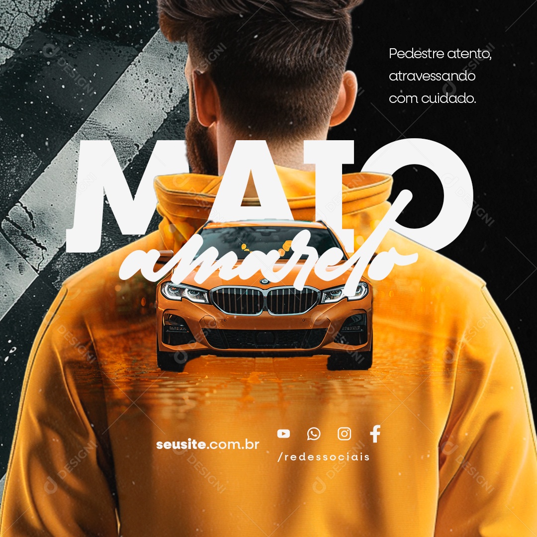 Maio Amarelo Pedestre Atento Atravessando com Cuidado Social Media PSD Editável