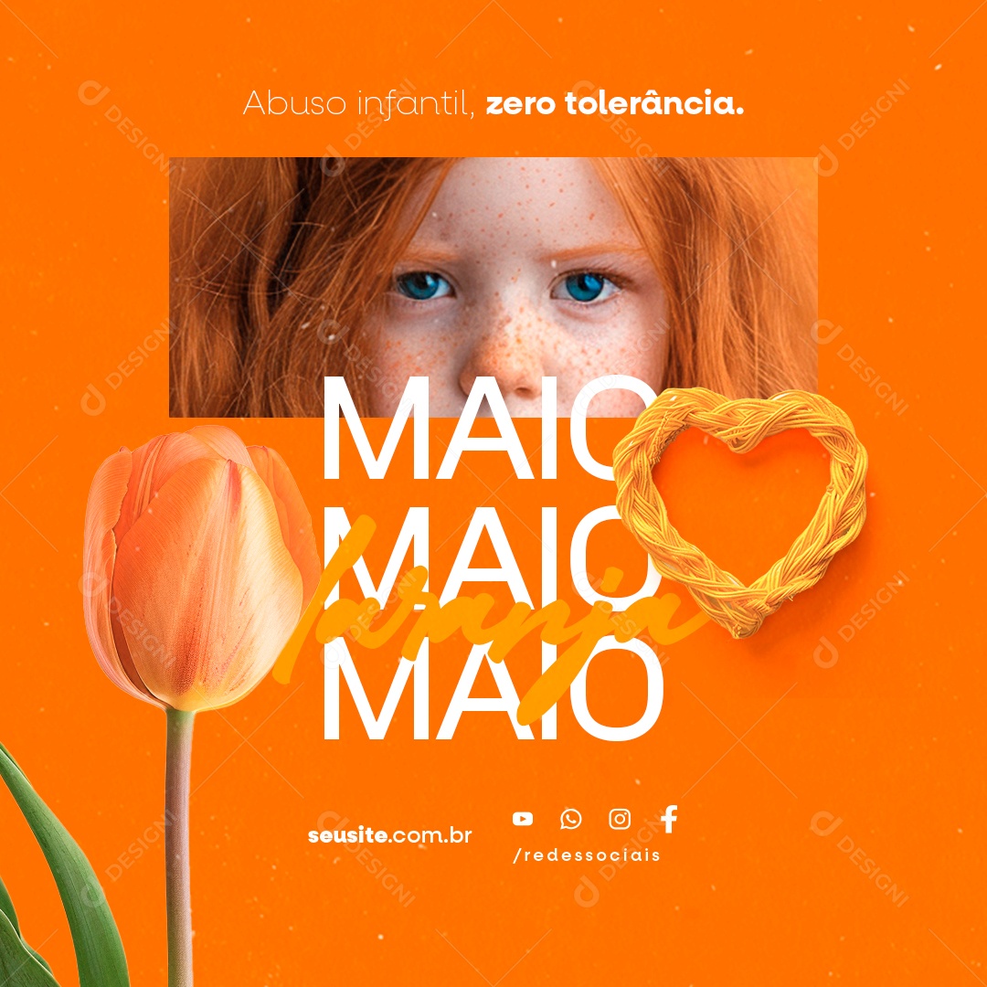 Maio Laranja Abuso Infantil Zero Tolerância Social Media PSD Editável