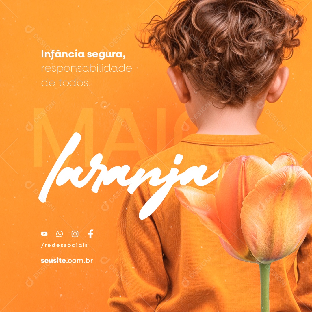 Maio Laranja Infância Segura Responsabilidade de Todos Social Media PSD Editável