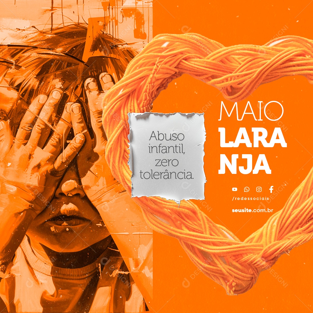 Maio Laranja Abuso Infantil Zero Tolerância Social Media PSD Editável