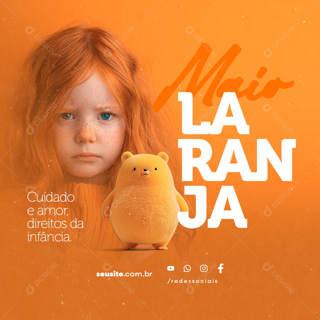 Maio Laranja Cuidado e Amor Direitos da Infância Social Media PSD Editável