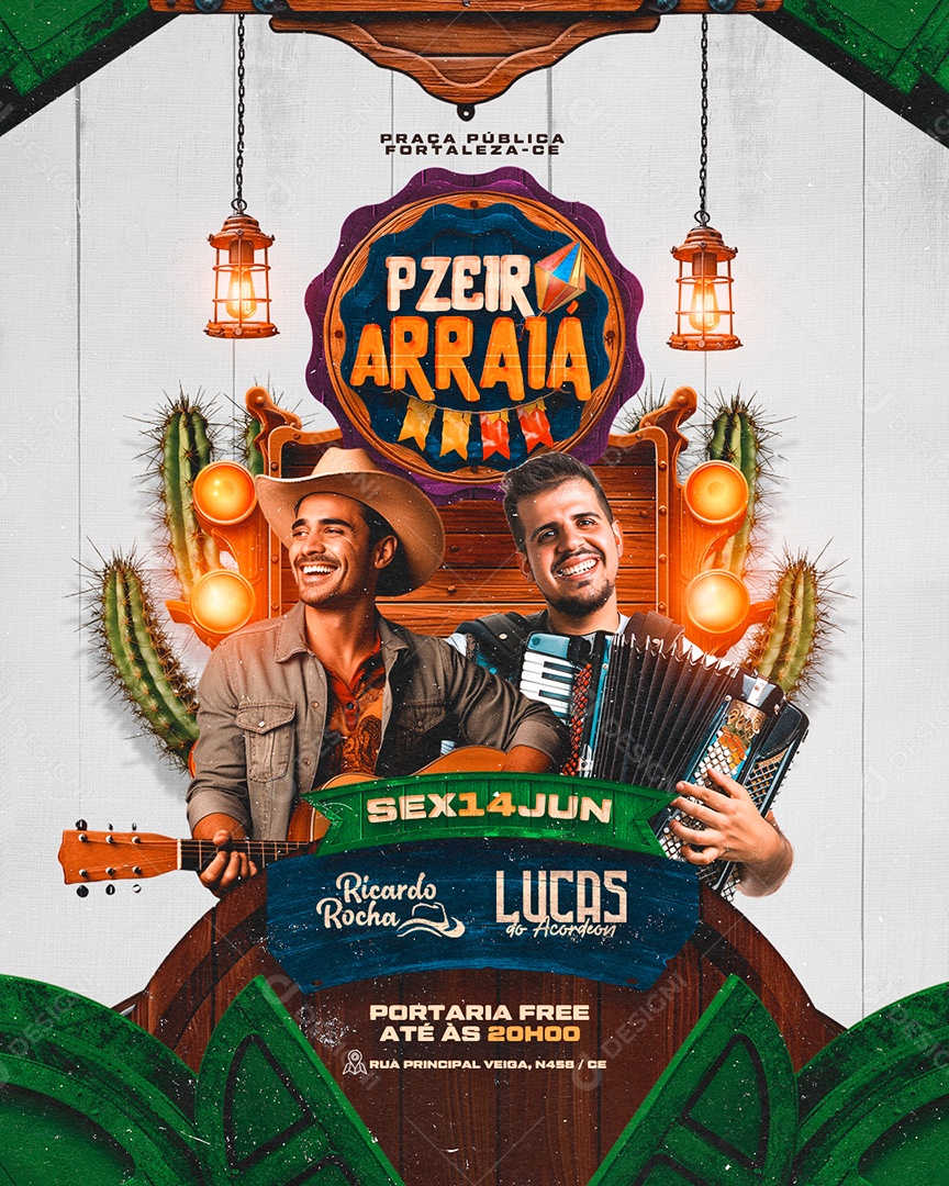 Flyer Pzeiro Arraiá Ricardo Rocha Lucas do Acordeon Social Media PSD Editável