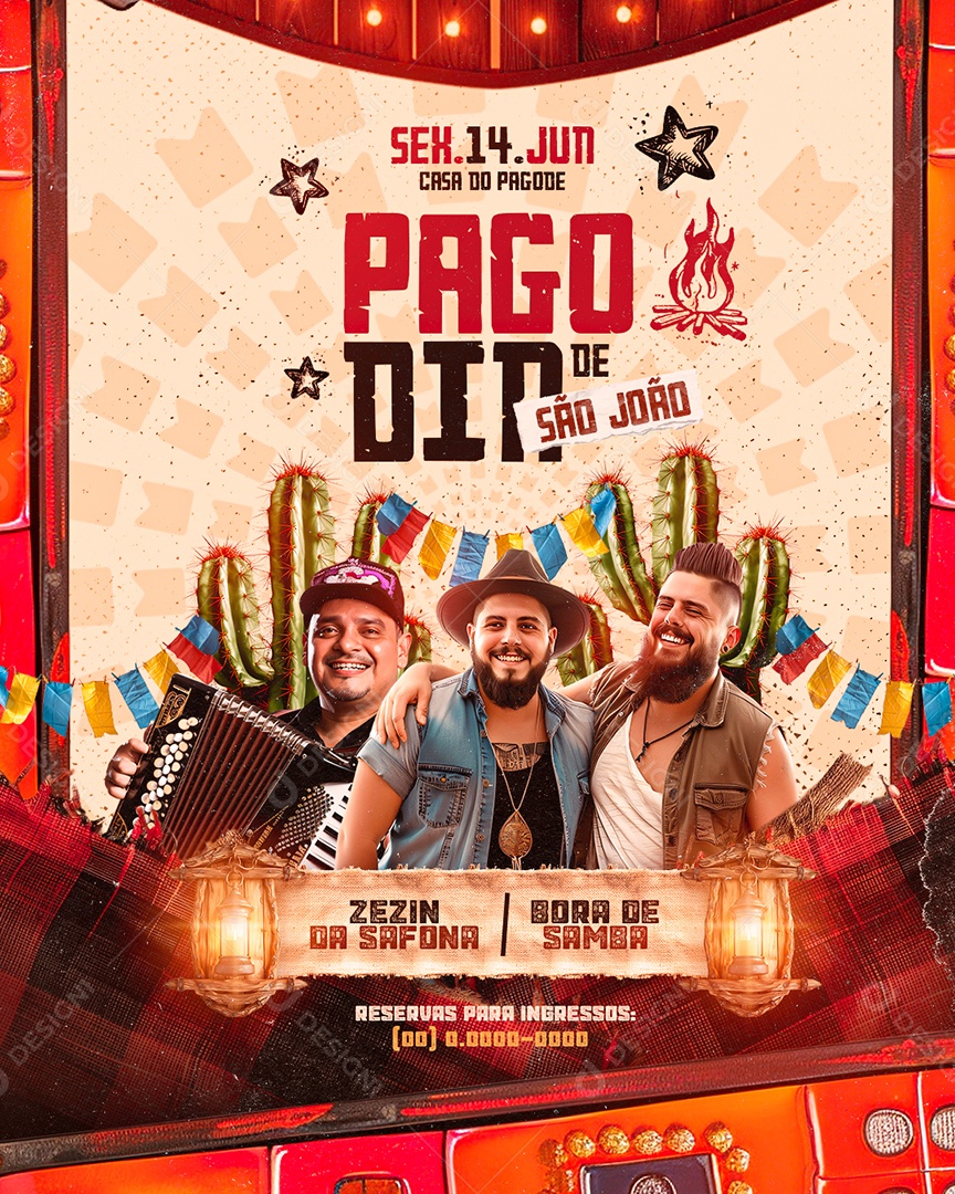 Flyer Pagodin de São João Zezin da Safona Bora de Samba Social Media PSD Editável