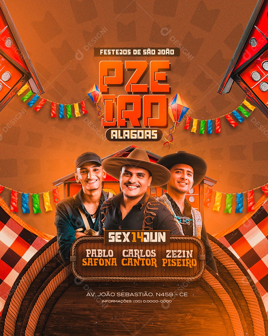 Flyer Festejos e São João Pzeiro Alagoas Pablo Safona Carlos Cantor Social Media PSD Editável