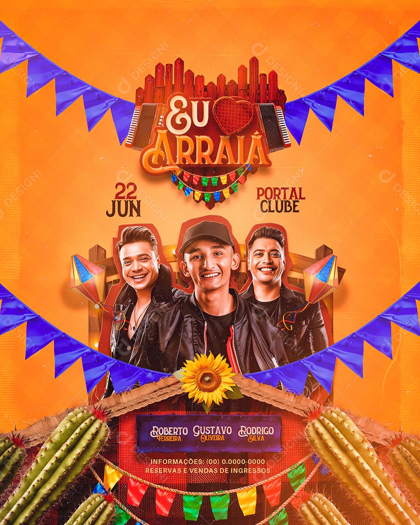 Flyer Eu Arraiá Roberto Ferreira Gustavo Oliveira Rodrigo Silva Social Media PSD Editável