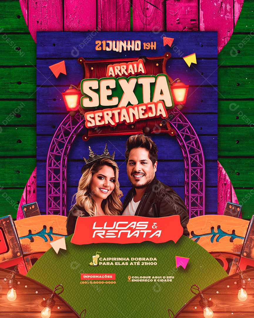 Flyer Arraiá Sexta Sertaneja Lucas e Renata Social Media PSD Editável