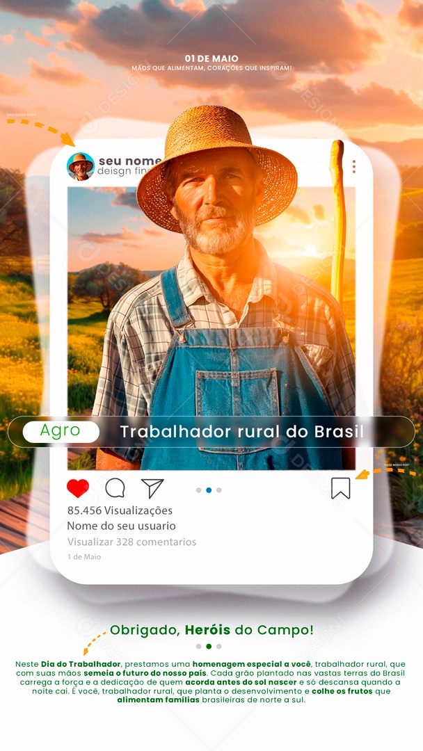 Story Dia do Trabalhador 01 de Maio Obrigado Heróis do Campo Social Media PSD Editável