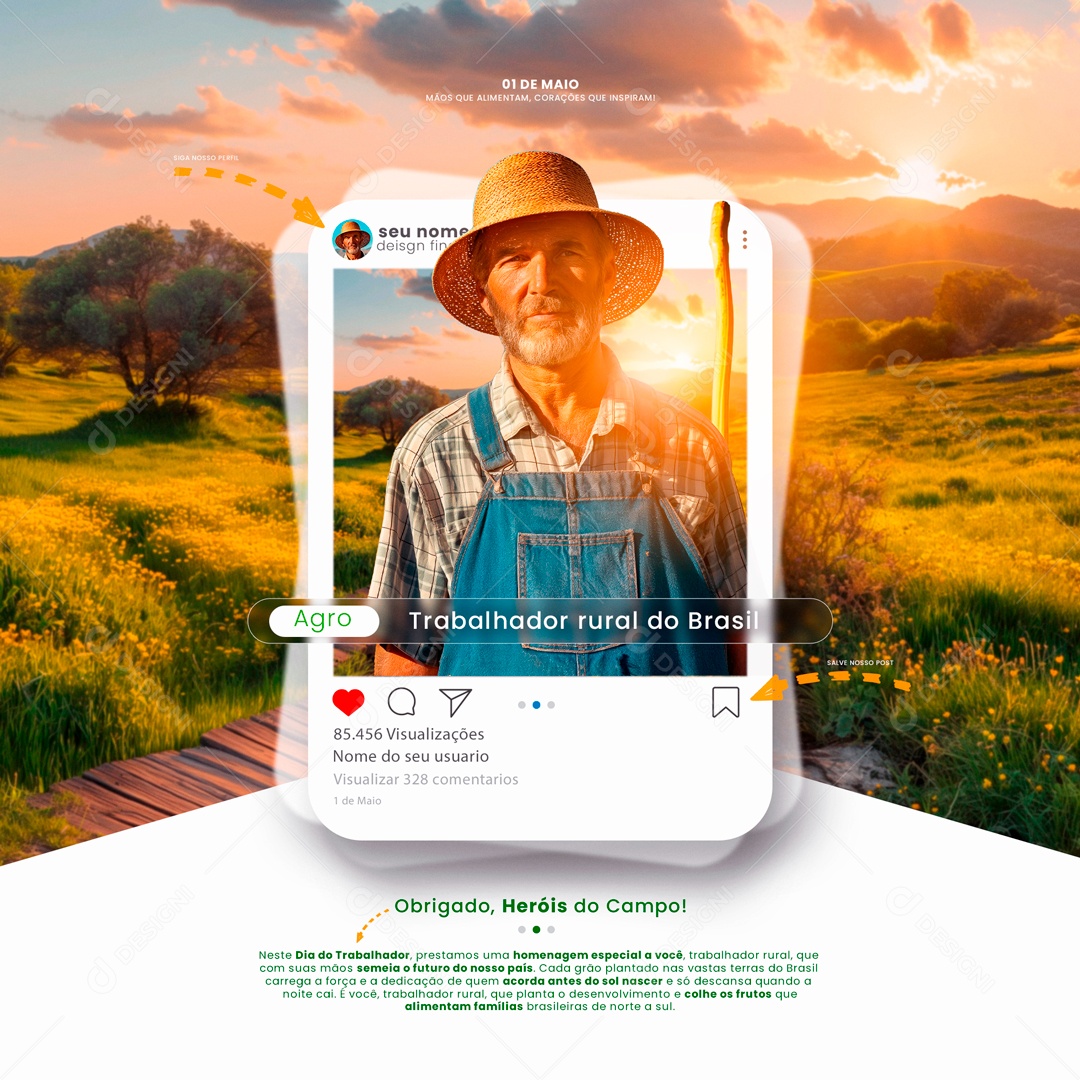 Dia do Trabalhador 01 de Maio Obrigado Heróis do Campo Social Media PSD Editável
