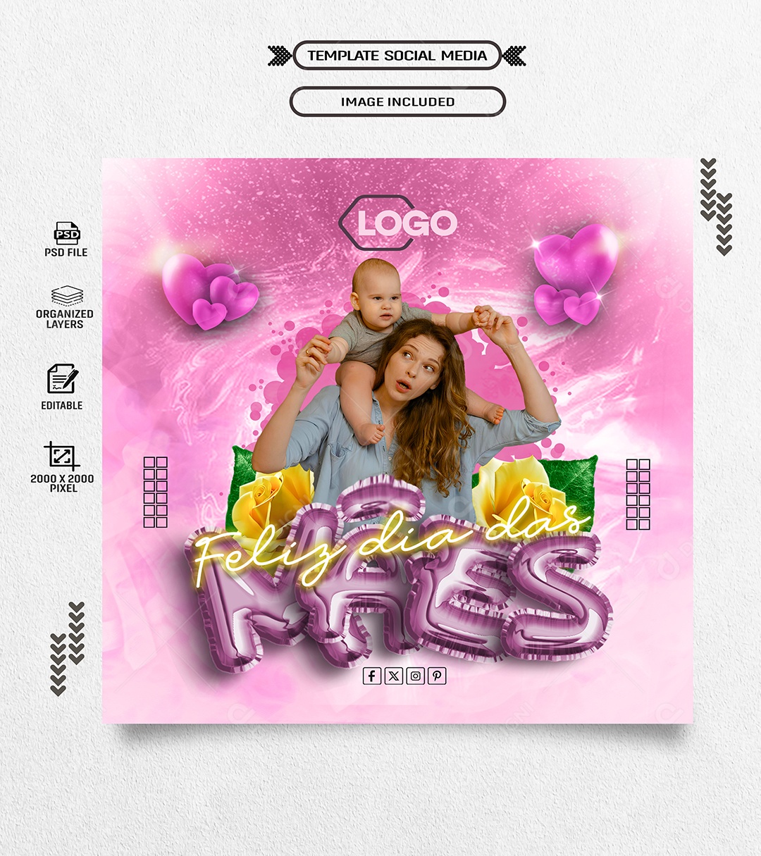 Feliz Dia das Mães 12 de Maio Social Media PSD Editável