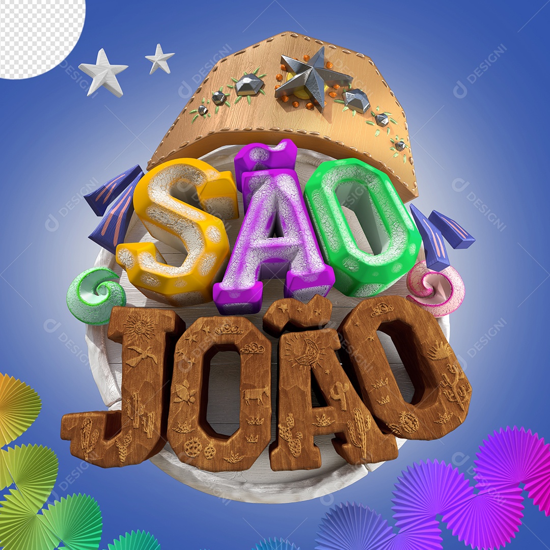 São João Selo 3D Colorido para Composição PSD