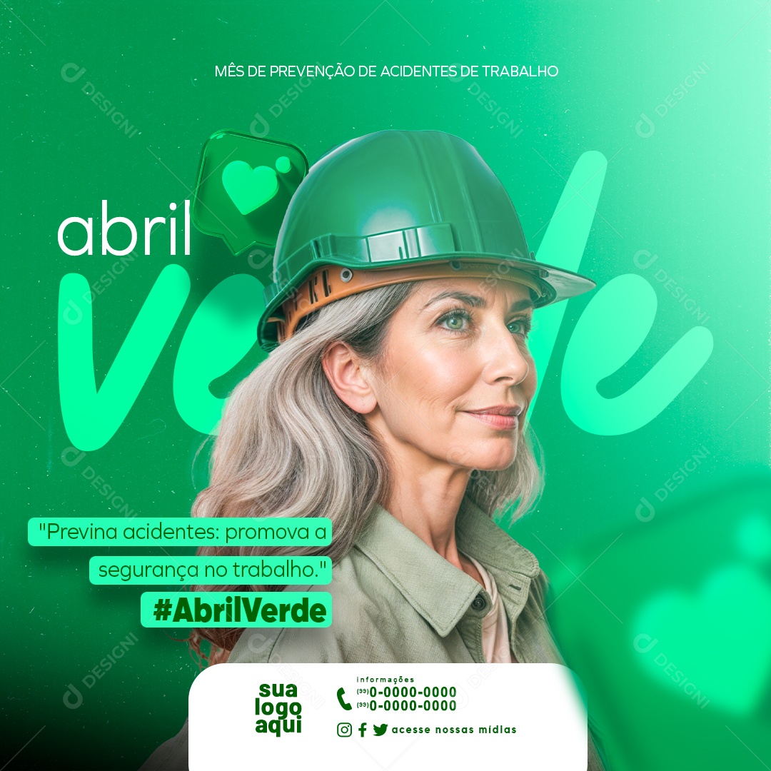 Social Media Abril Verde Mês de Prevenção de Acidentes de Trabalho PSD Editável