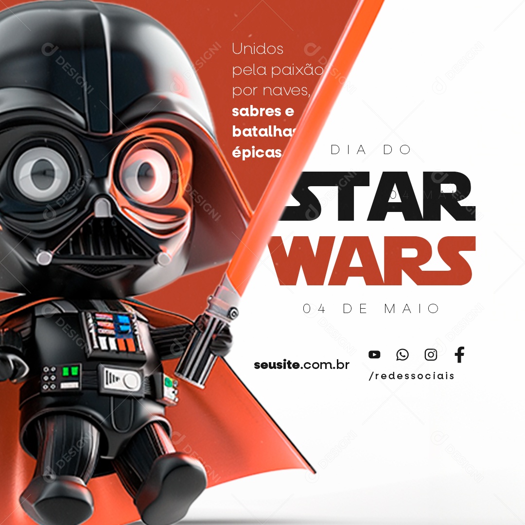 Dia de Star Wars 04 de Maio Unidos Pela Paixão por Naves Social Media PSD Editável