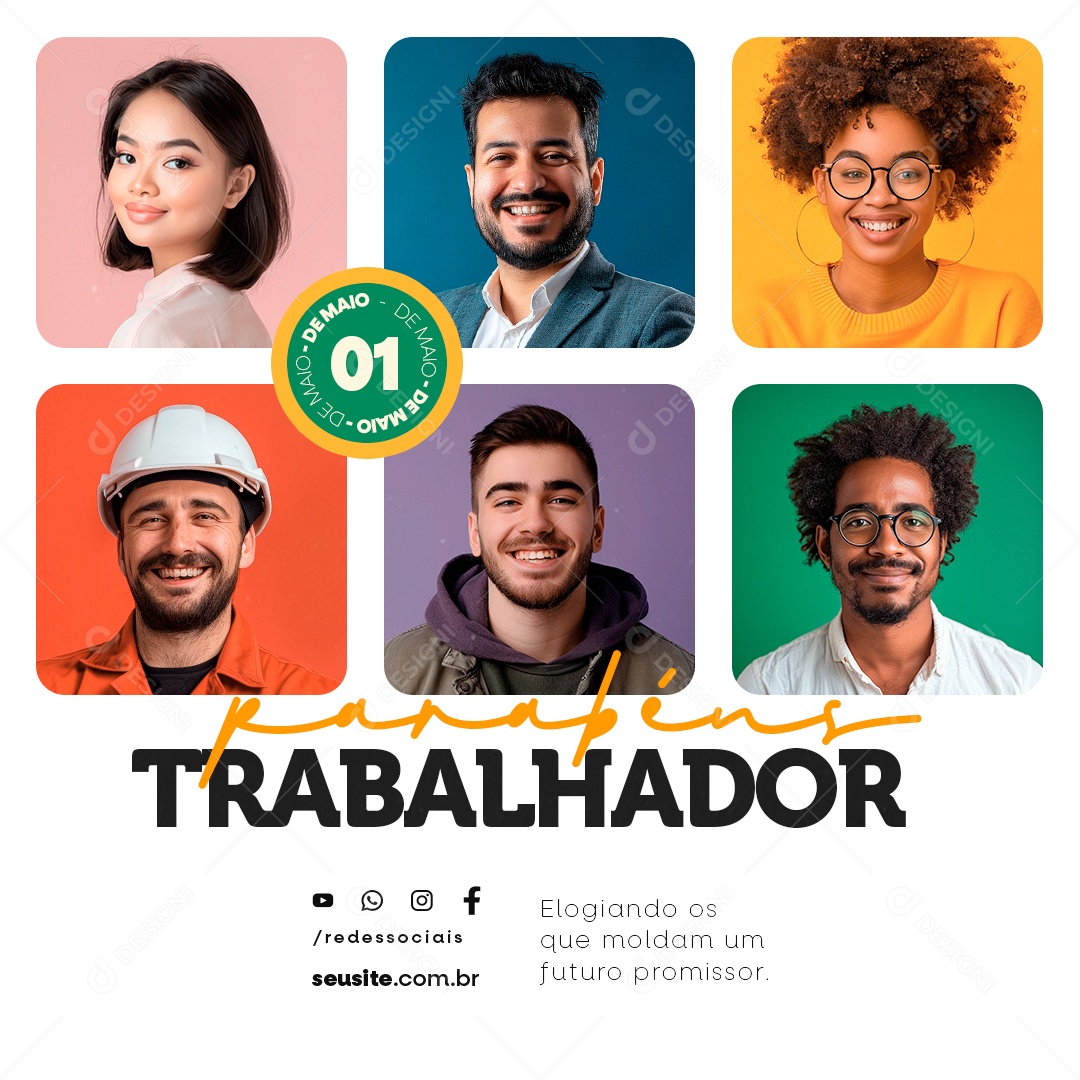 Dia Do Trabalhador 01 de Maio Parabéns Social Media PSD Editável