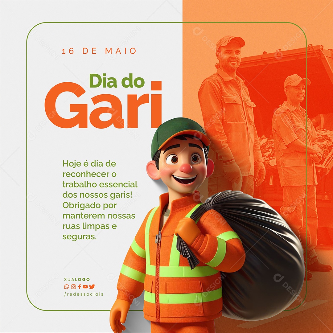 Dia do Gari Trabalho Essencial Social Media PSD Editável