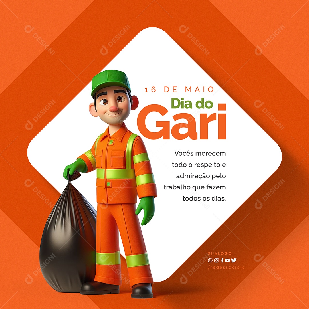 Dia do Gari Vocês Merecem Respeito Social Media PSD Editável