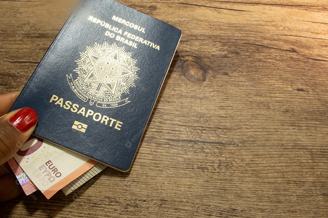 Passaporte com moedas e notas de euro