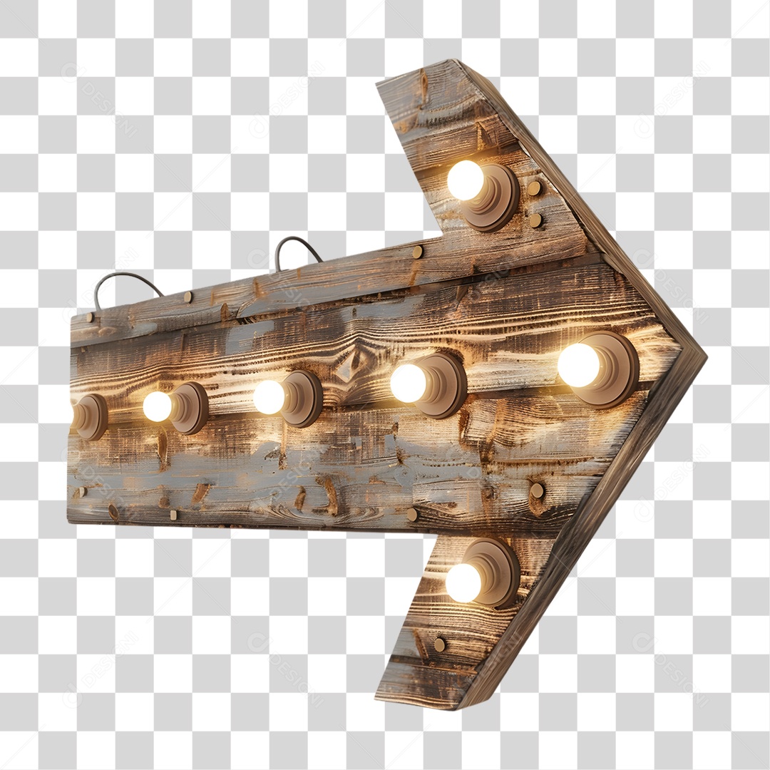 Rustic Wooden Arrow with Lamps Transparent 3D PNG Element