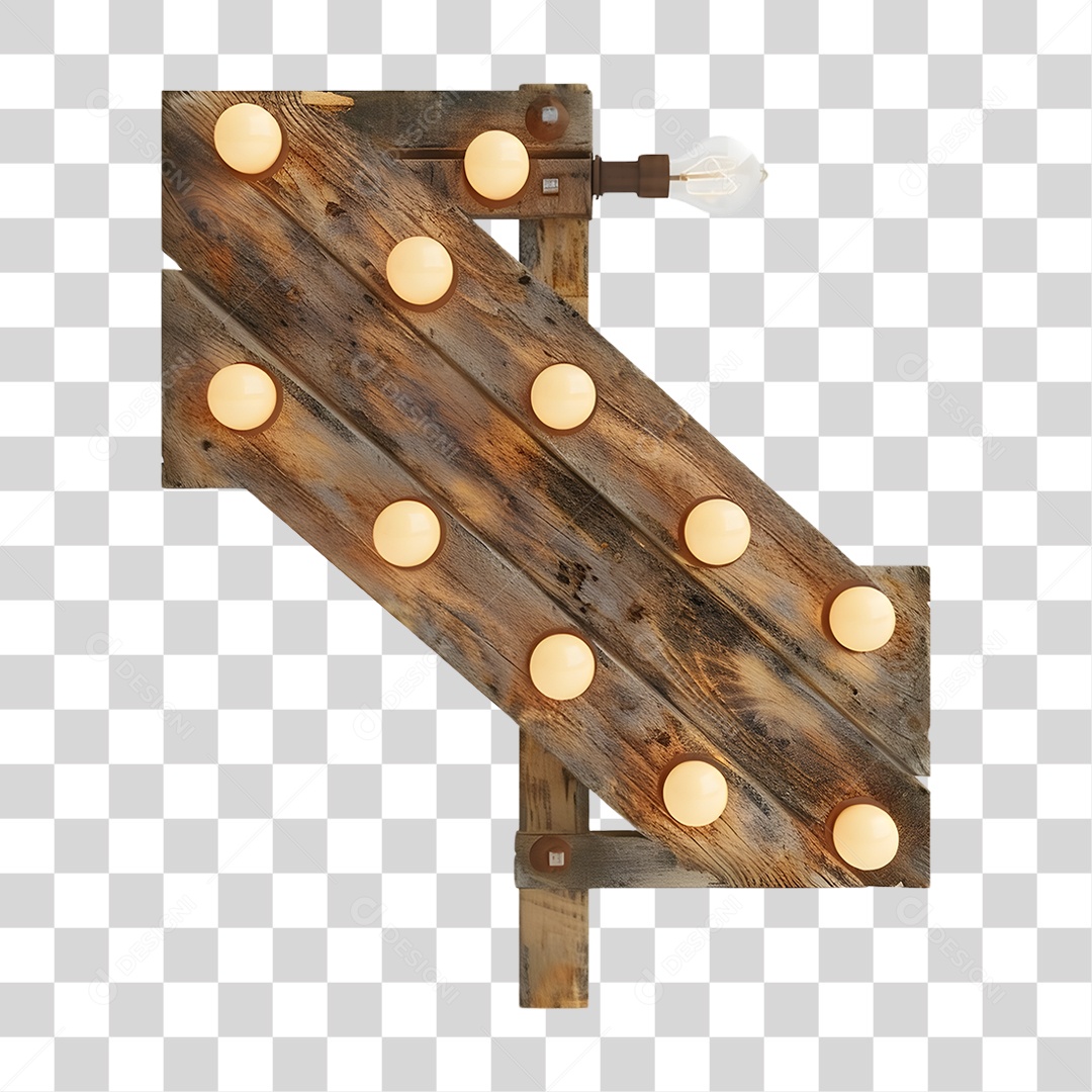 Setas de Madeira Rústica com Lâmpadas Elemento 3D PNG Transparente