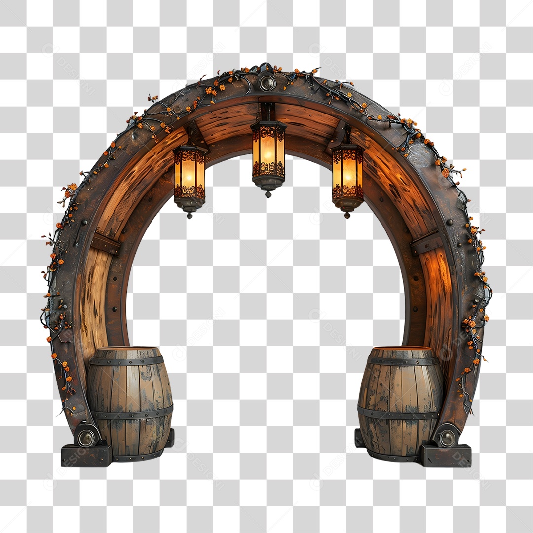 Estrutura de Madeira com Lâmpadas Elemento 3D para Composição PNG Transparente