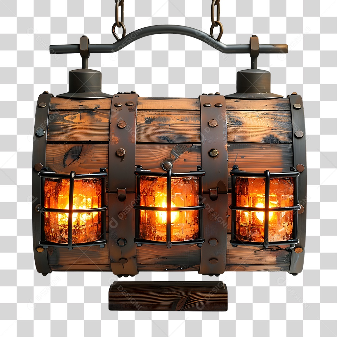 Estrutura de Madeira com Lampiões Elemento 3D para Composição PNG Transparente