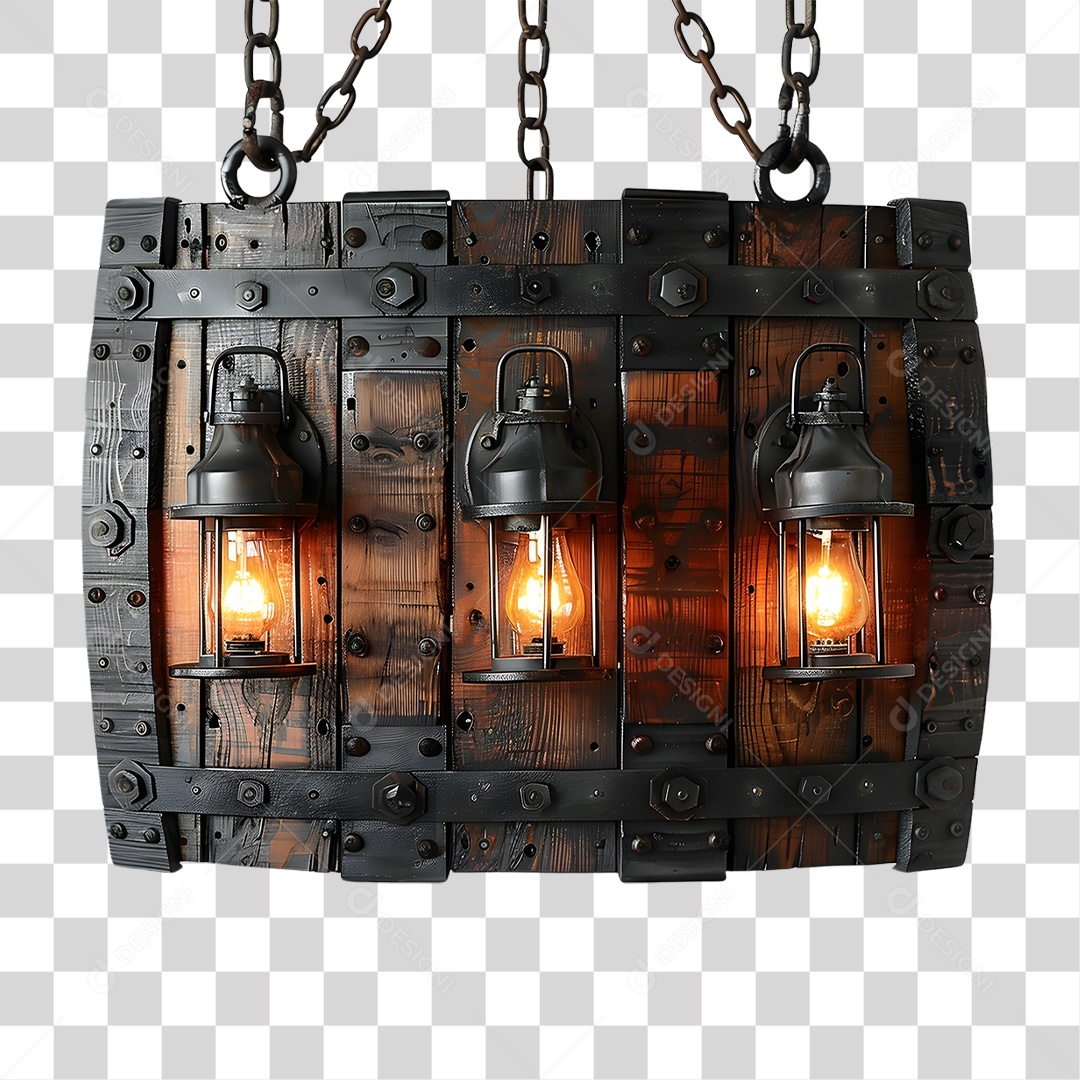 Estrutura de Madeira com Lampiões Elemento 3D para Composição PNG Transparente