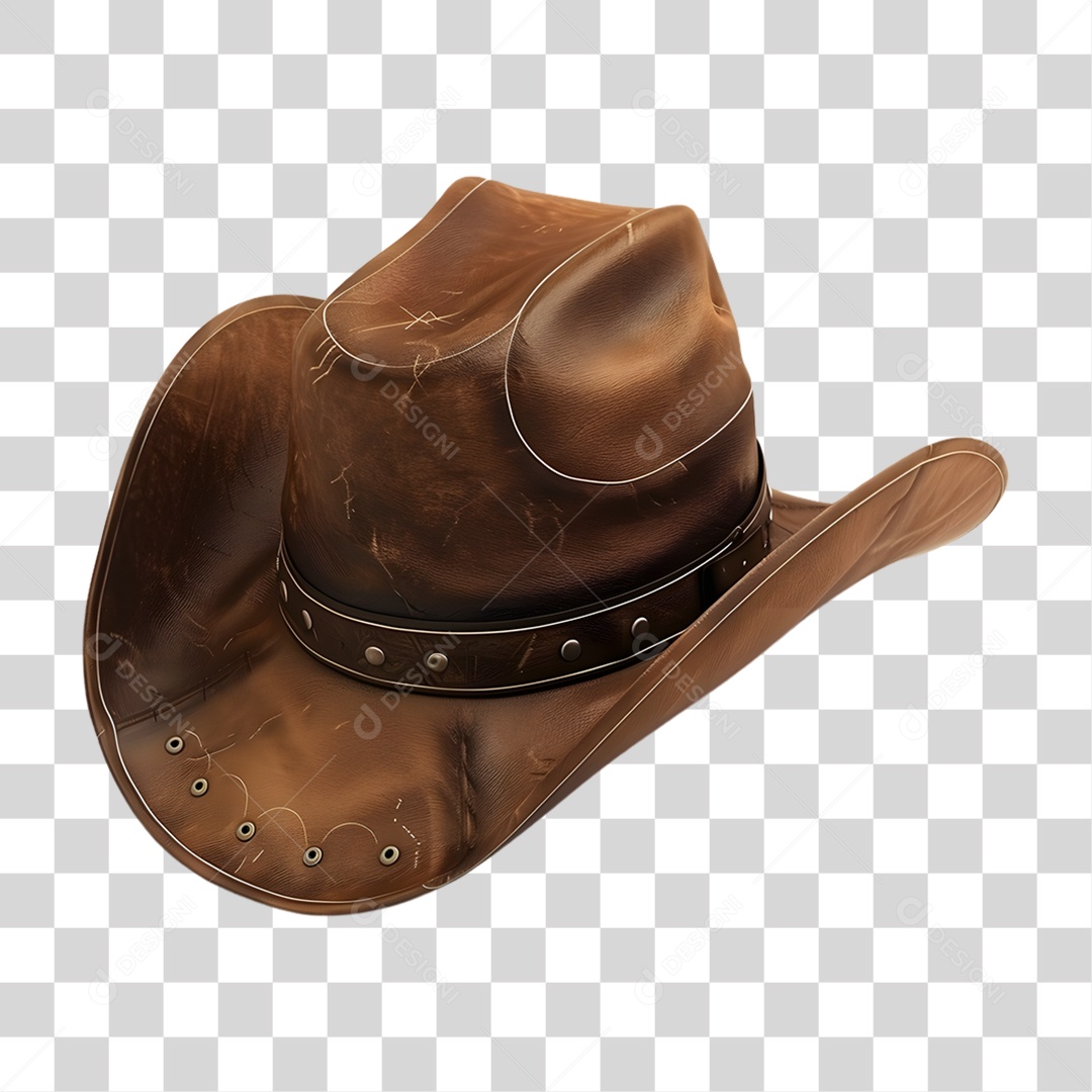 Chapéu de Cowboy de Couro Elemento 3D para Composição PNG Transparente