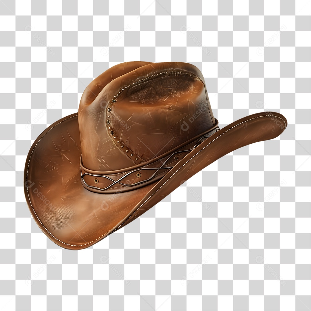Chapéu de Cowboy de Couro Elemento 3D para Composição PNG Transparente