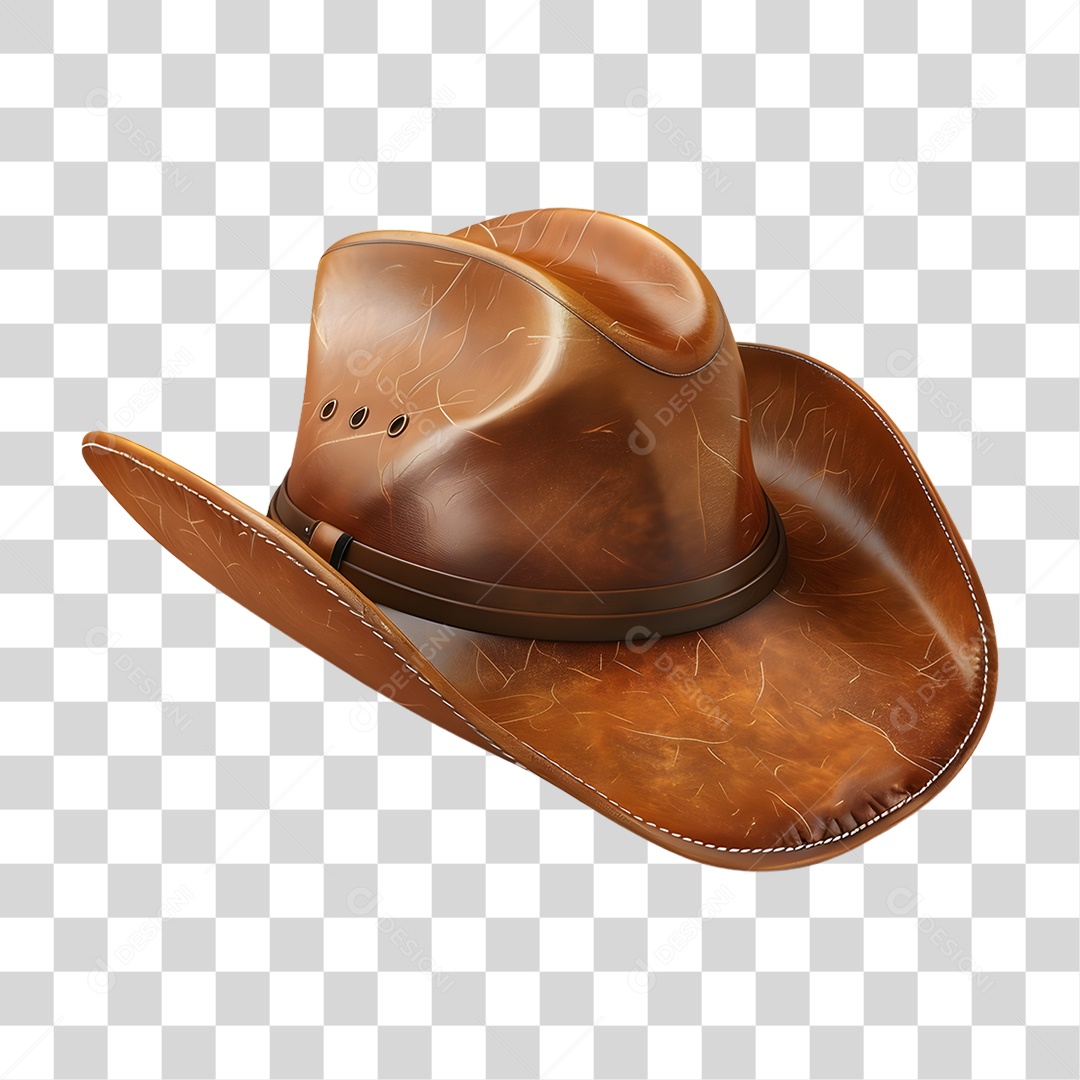 Chapéu de Cowboy de Couro Elemento 3D para Composição PNG Transparente