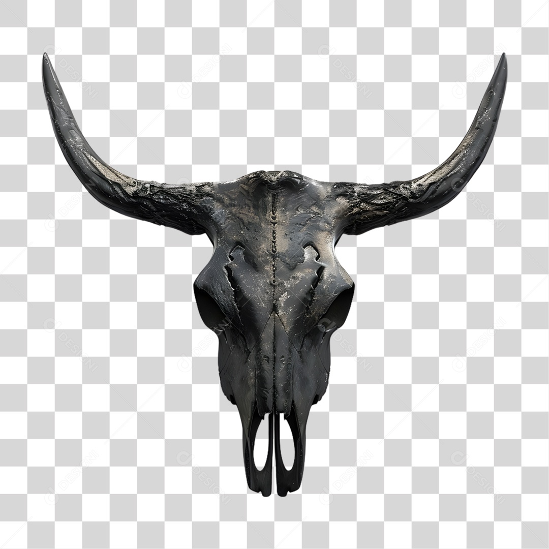 Caveira de Touro Preto Elemento 3D para Composição PNG Transparente