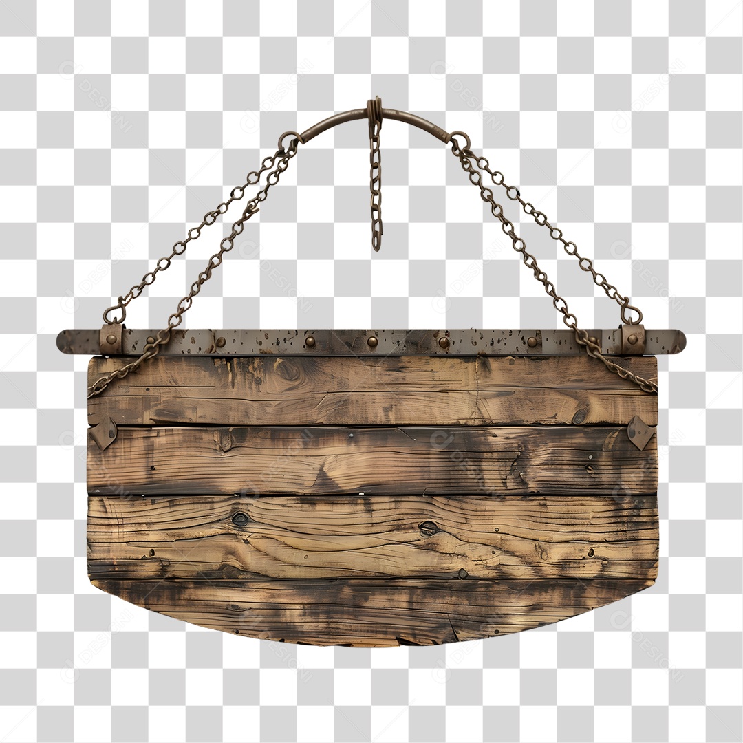 Placa de Madeira Pendurada Elemento 3D para Composição PNG Transparente