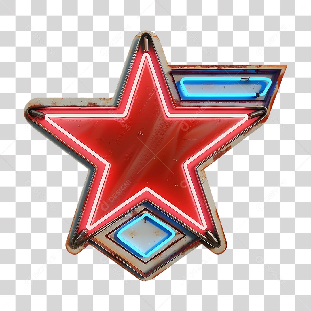 Placa com Luz de Led em Forma de Estrela Elemento 3D para Composição PNG Transparente